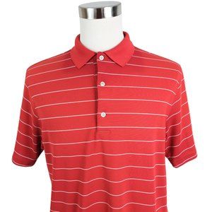 Greg Norman Play Dry Mens Large Golf Shirt Sleeve Polo Shirt Red Striped